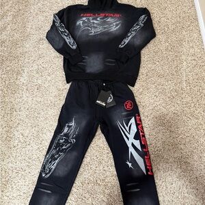 Black Graphic Hoodie and Sweatpants Set